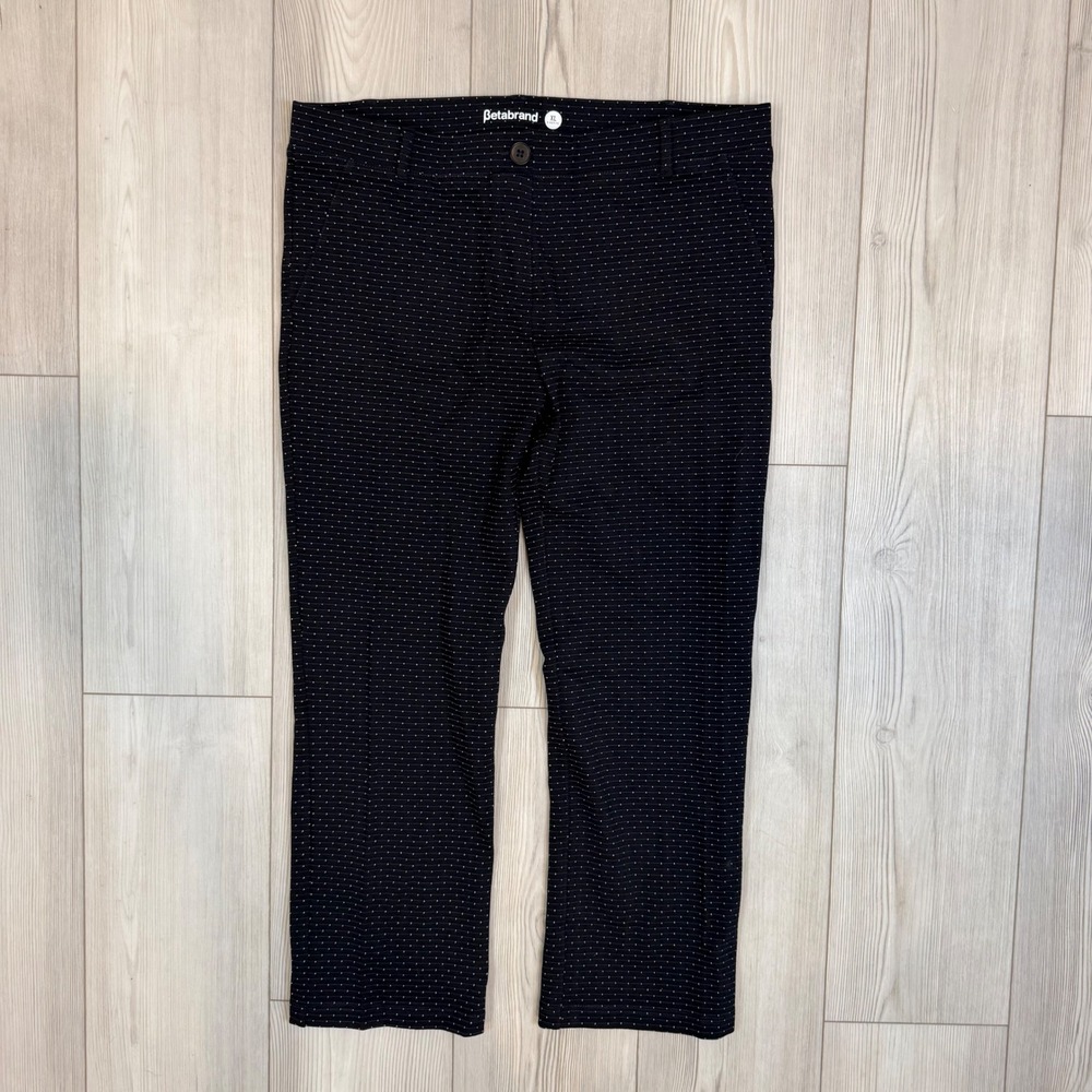 Betabrand Dress Pant Yoga Pants XL Short Petite Navy Blue Polka Dot Pinstripe